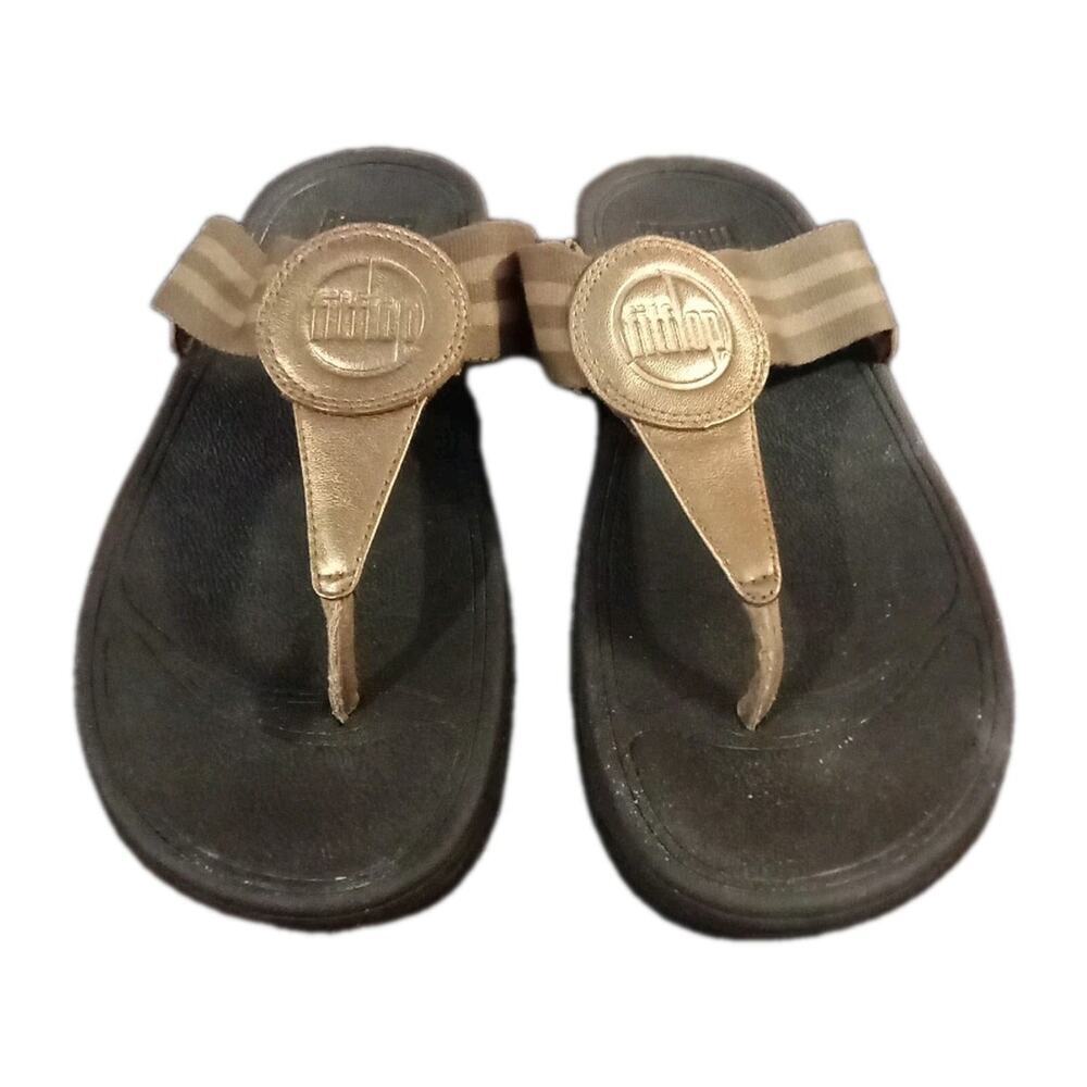 Fitflop Womens Walkstar Sandal Size 8 Gold Thong Slide Flip Flop Toning Shoe